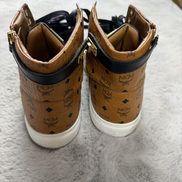 MCM High Top Brown Monogram Sneaker Men Size 43 Brown Leather Authentic